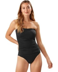 Tommy Bahama Pearl Shirred Bandeau One-Piece | Swimwear